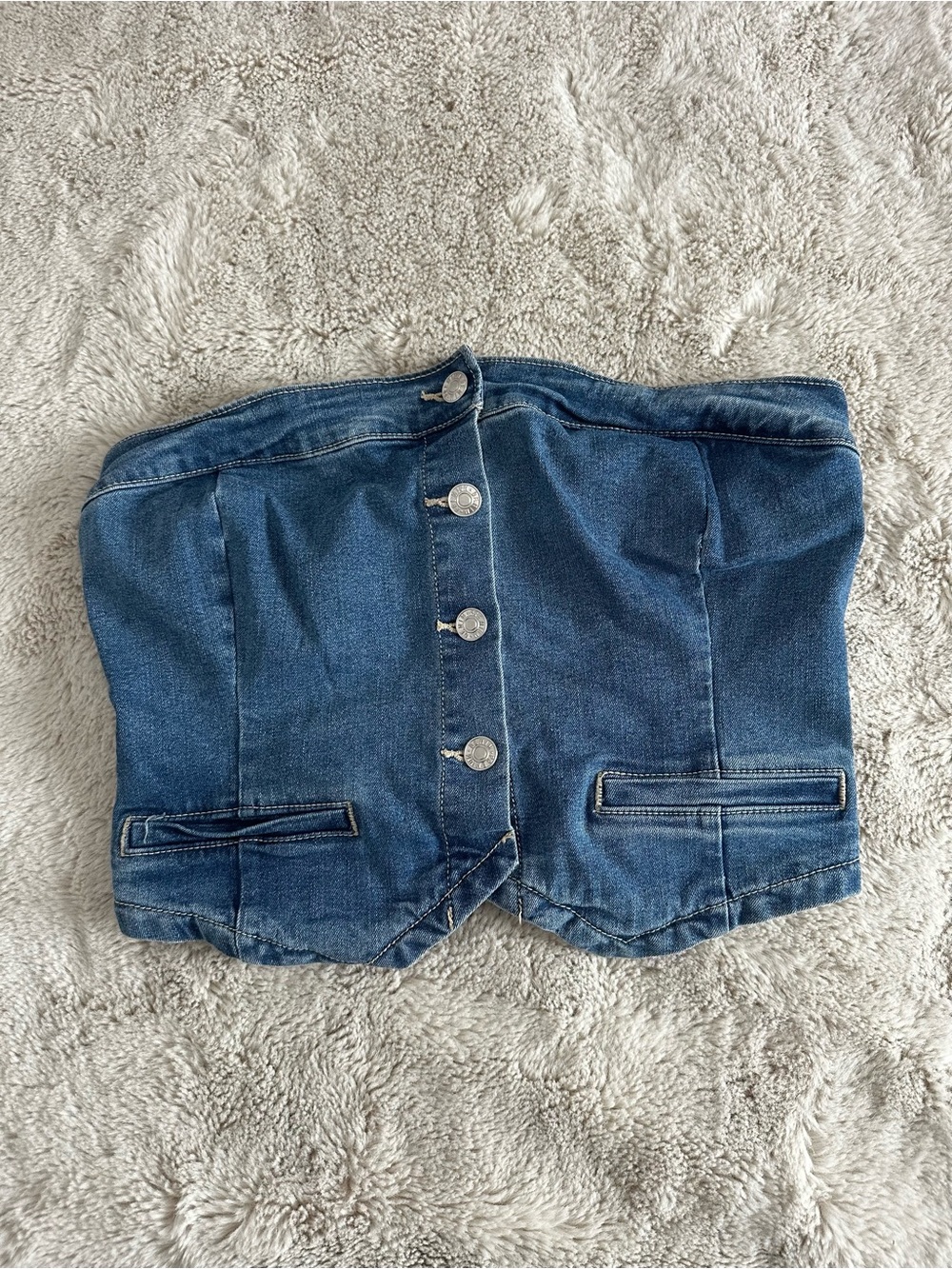 Love Tree Light Blue Smocked Denim Bustier Top